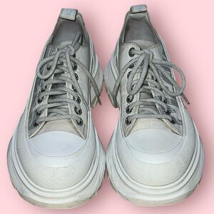Alexander McQueen Women’s Graffiti Sneakers (White / Silver)